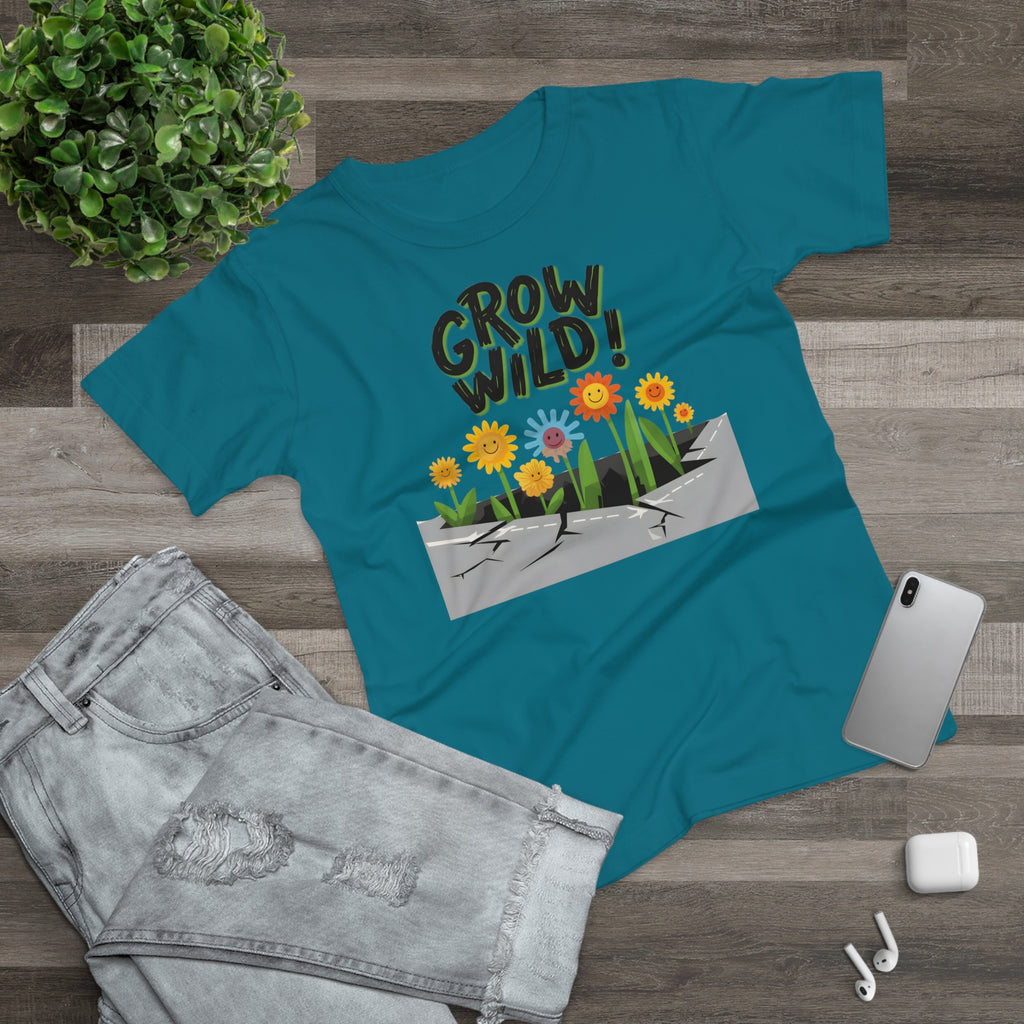 Grow Wild! Floral, Frontprint, Women's T-Shirt, Nature Tee, Spring Shirt, Gardening Gift, Flower Lover Apparel