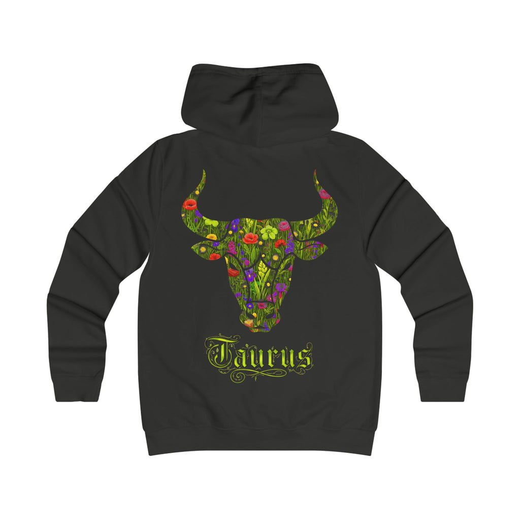 Stier: Backprint, Womens' Hoodie - florales Sternzeichen, Zodiac (Taurus)