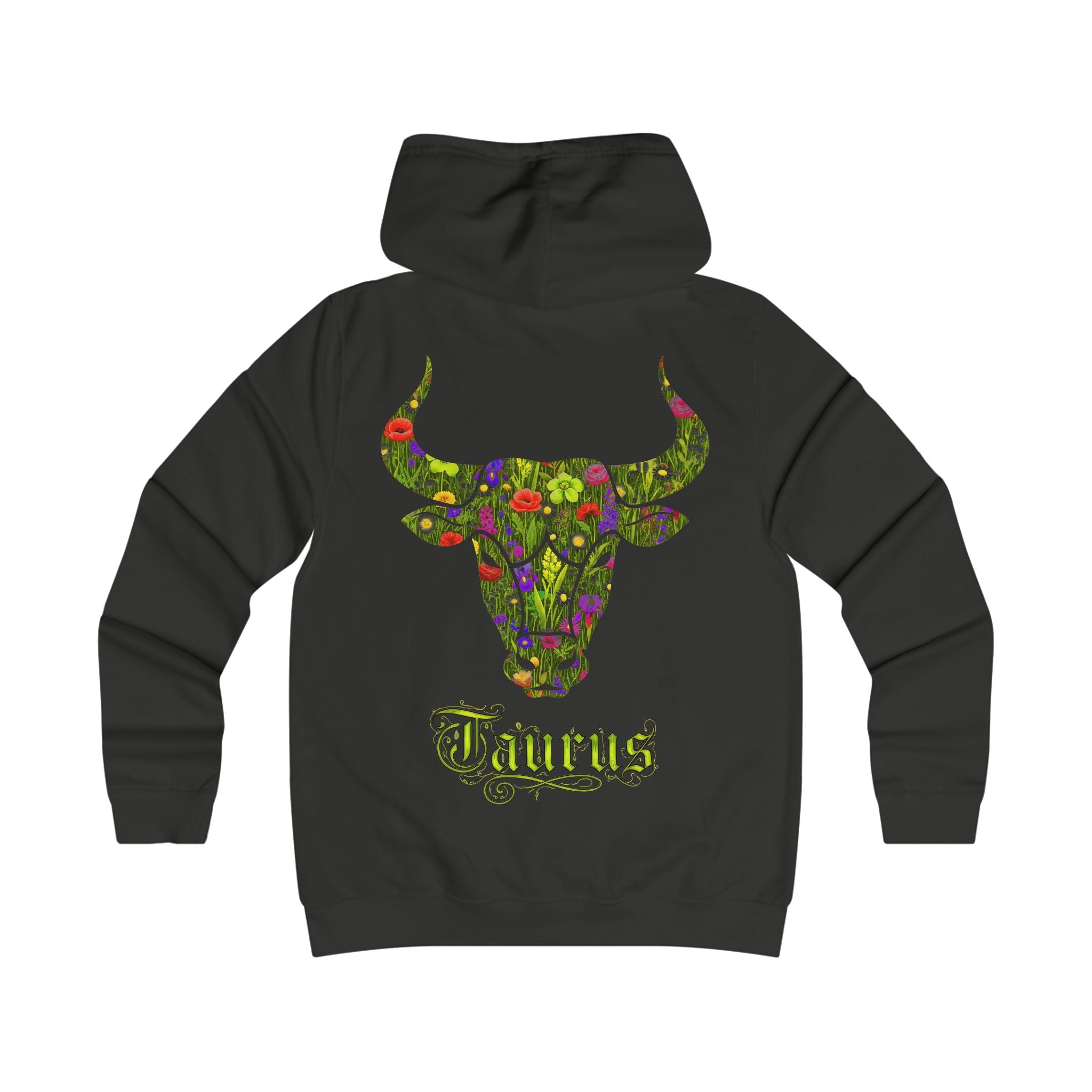 Stier: Backprint, Womens' Hoodie - florales Sternzeichen, Zodiac (Taurus)