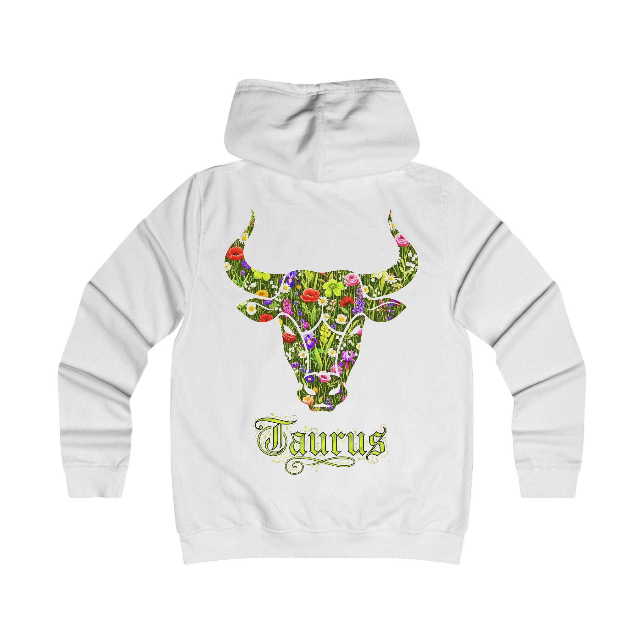 Stier: Backprint, Womens' Hoodie - florales Sternzeichen, Zodiac (Taurus)