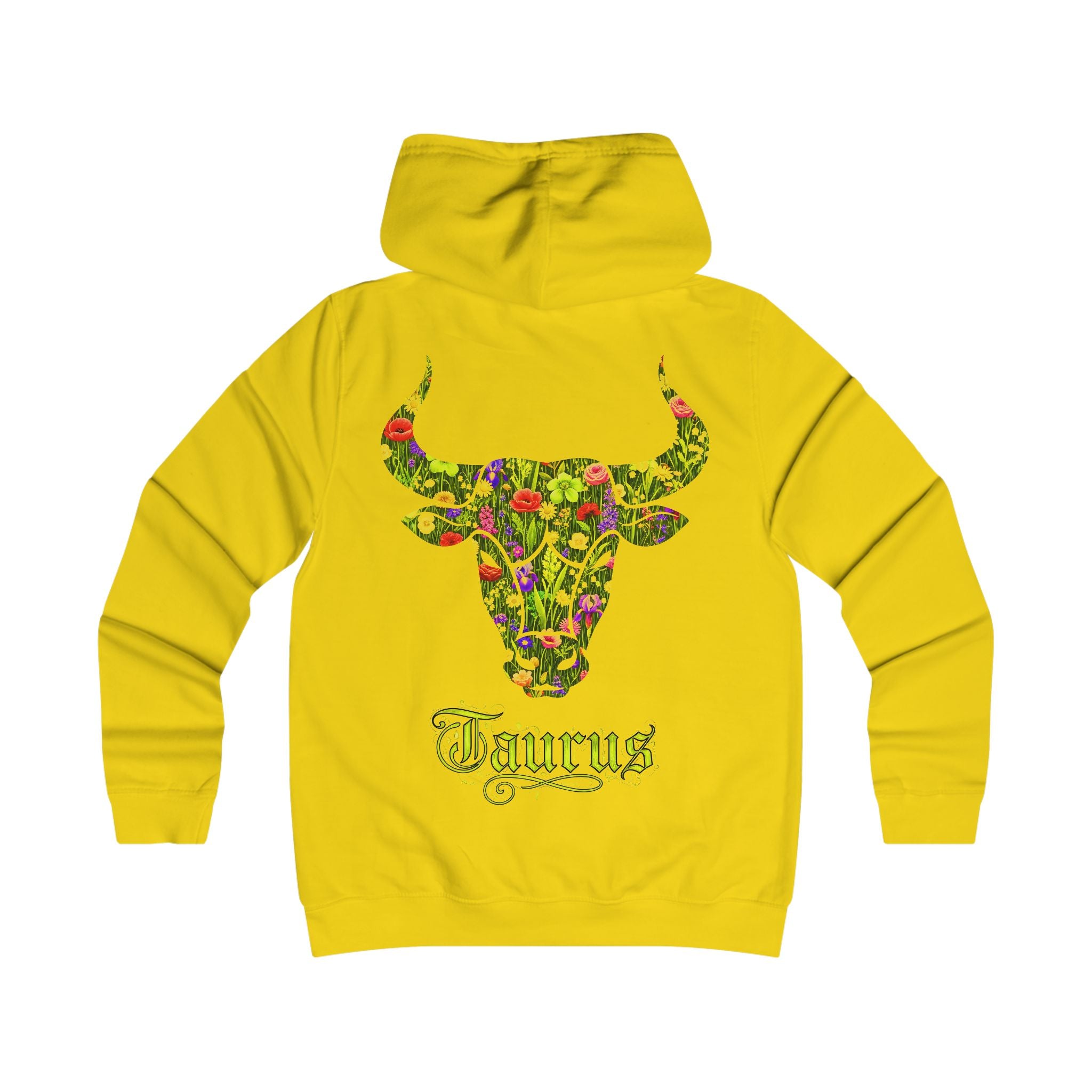 Stier: Backprint, Womens' Hoodie - florales Sternzeichen, Zodiac (Taurus)