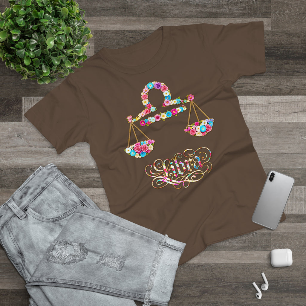 Waage: Frontprint, Womens' T-Shirt, florales Sternzeichen, Zodiac Astrologie (Libra)