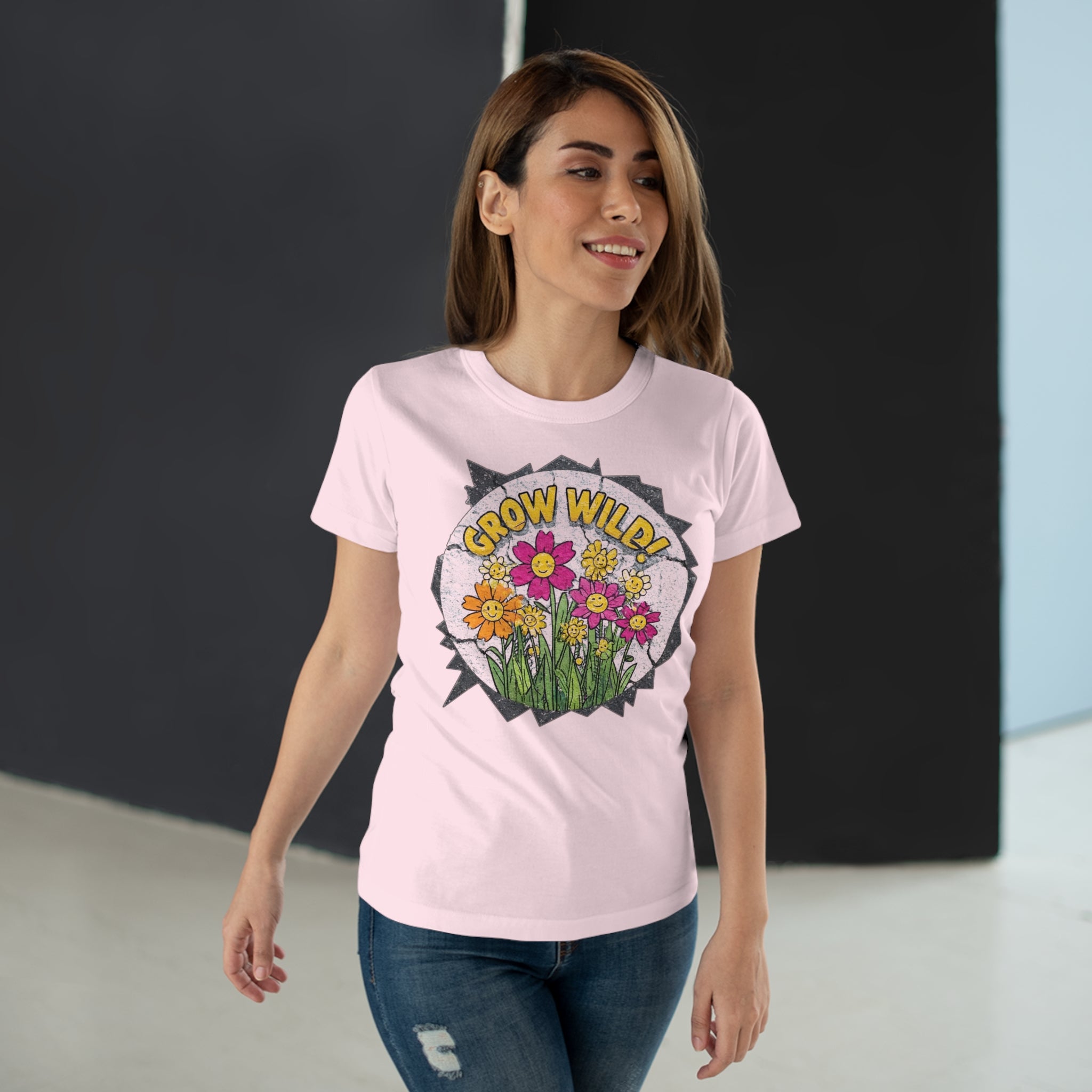 Grow Wild', Frontprint, Women's T-Shirt, Floral Tee for Garden Lovers, Spring Fashion, Eco-Friendly Gift, Nature-Inspired Apparel