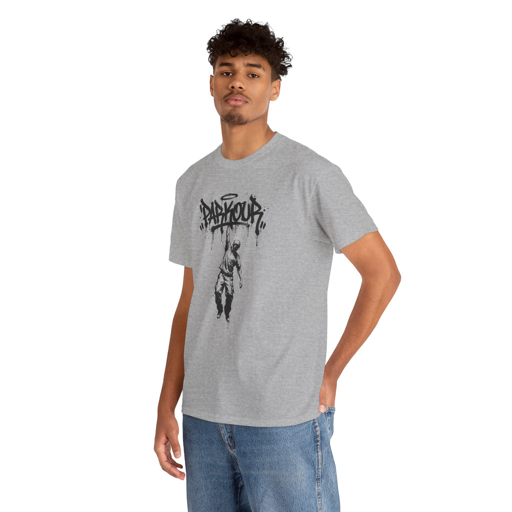 Parkour 04: Frontprint, Unisex T-Shirt - - Urban Stunt Silhouette Crewneck