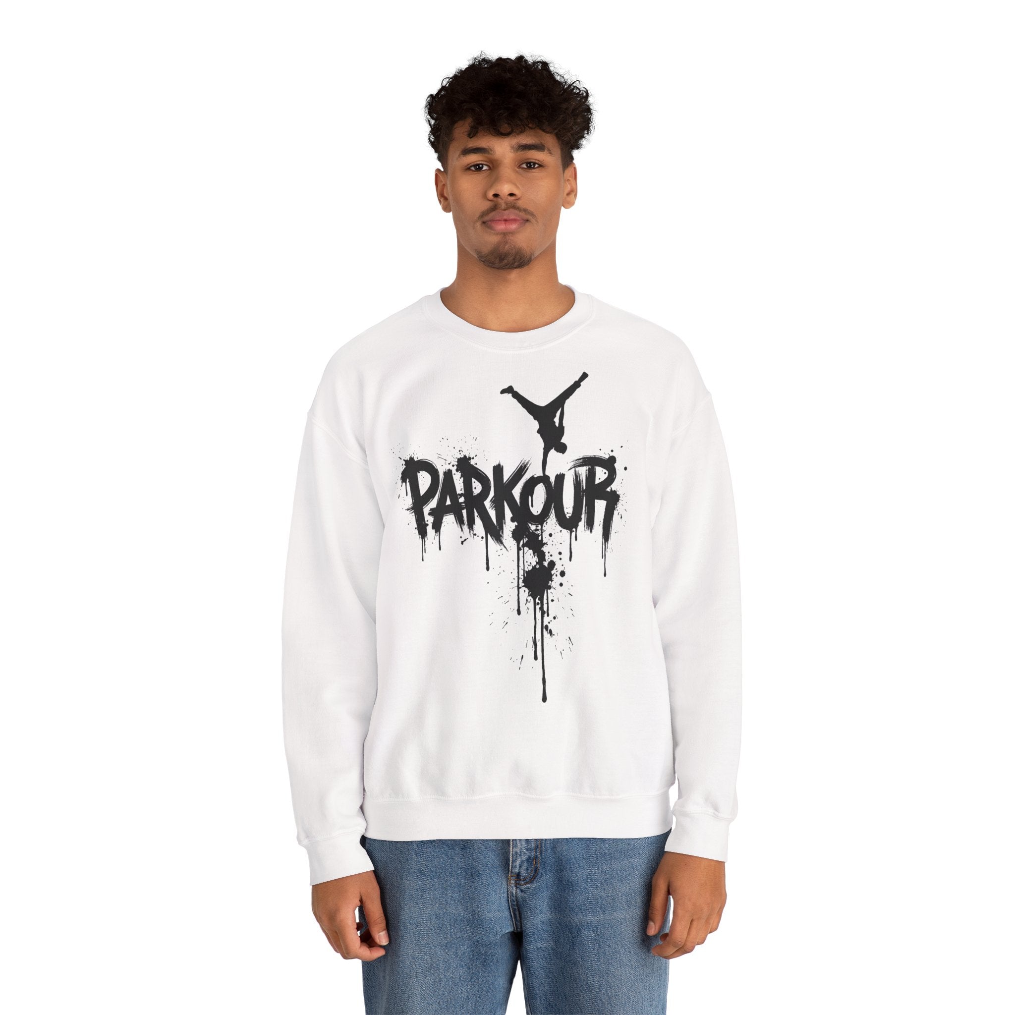 Parkour 05: Frontprint, Unisex Sweatshirt - Urban Stunt Silhouette Crewneck