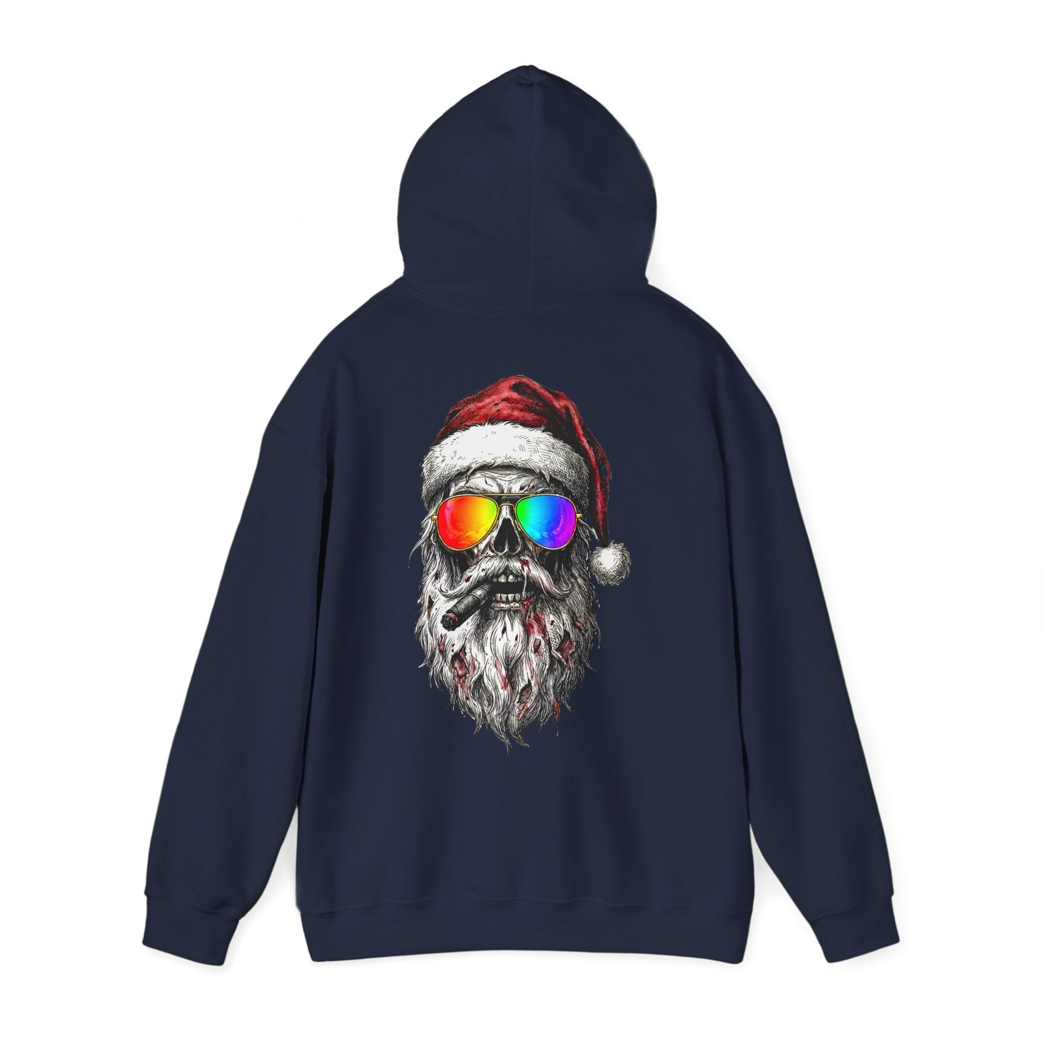 Pilot-Santa: Backprint, Unisex Hoodie Skull with Rainbow Sunglasses – Christmas Punk Pullover