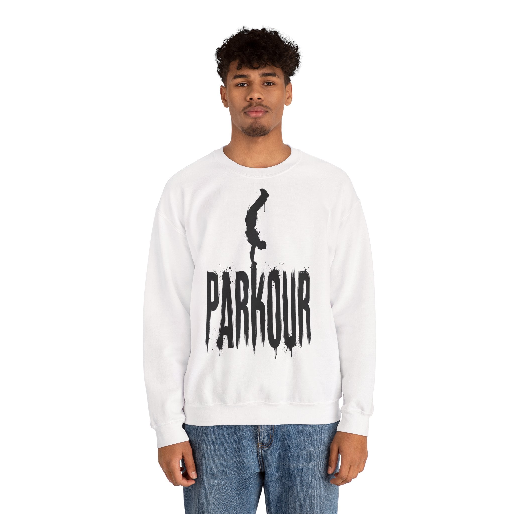Parkour 03: Frontprint, Unisex Sweatshirt - Urban Stunt Silhouette Crewneck
