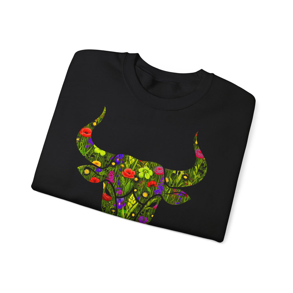 Stier: Frontprint, Unisex Sweatshirt, florales Sternzeichen, Zodiac Astrologie (Taurus)