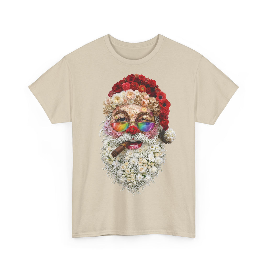 Blumen-Santa: Frontprint, Unisex T-Shirt, Floral Colorful Retro Santa with Cigar Weihnachten