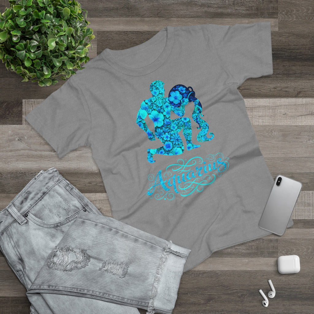 Wassermann: Frontprint, Womens' T-Shirt, florales Sternzeichen, Zodiac Astrologie (Aquarius)