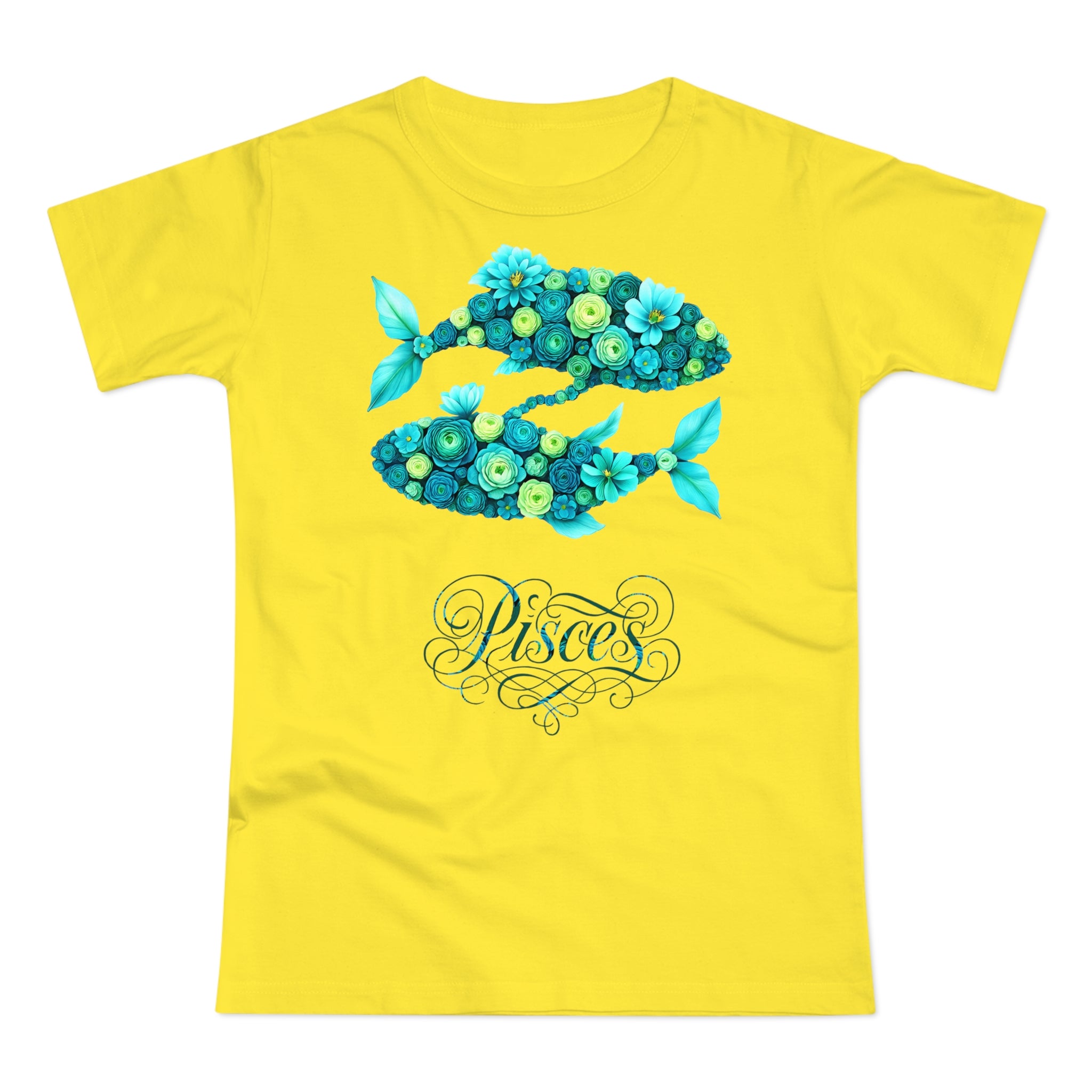 Fische: Frontprint, Womens' T-Shirt, florales Sternzeichen, Zodiac Astrologie (Pisces)