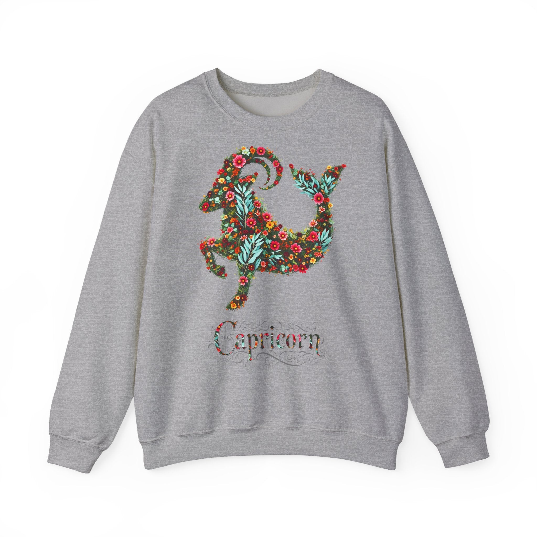 Steinbock: Frontprint, Unisex Sweatshirt, florales Sternzeichen, Zodiac Astrologie (Capricorn)