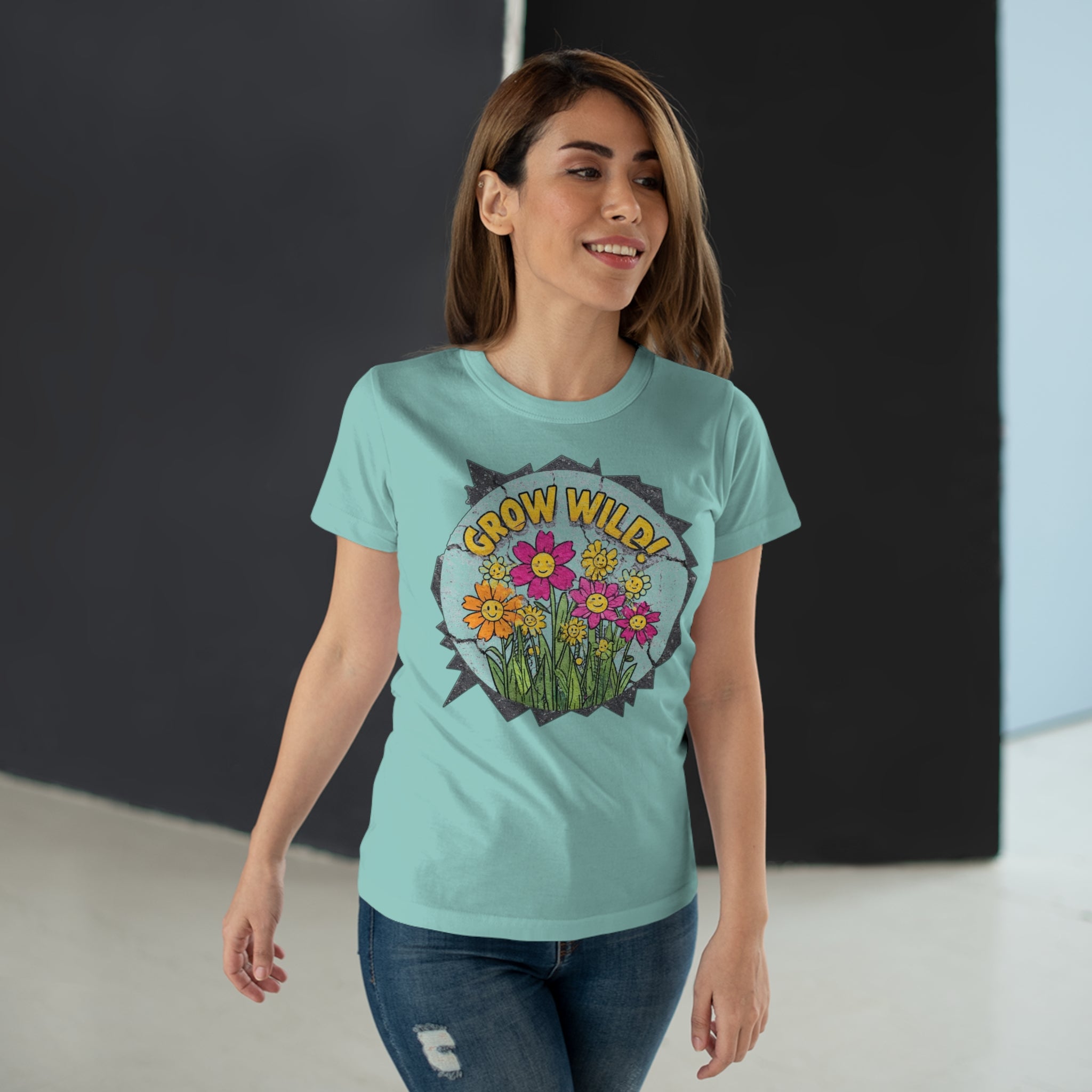 Grow Wild', Frontprint, Women's T-Shirt, Floral Tee for Garden Lovers, Spring Fashion, Eco-Friendly Gift, Nature-Inspired Apparel