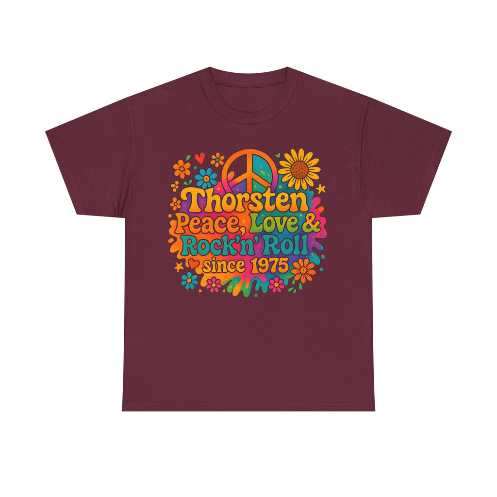 Thorsten, 1975, Retro Peace & Love Tee, Unisex Heavy Cotton Top, Vintage Rock'n'Roll Shirt, Music Lover Gift, 70s Inspired Fashion