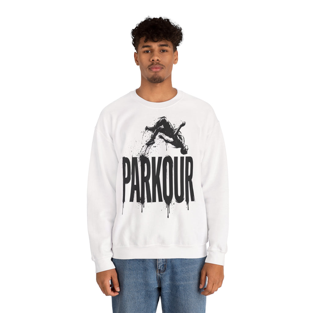 Parkour 06: Frontprint, Unisex Sweatshirt - Urban Stunt Silhouette Crewneck