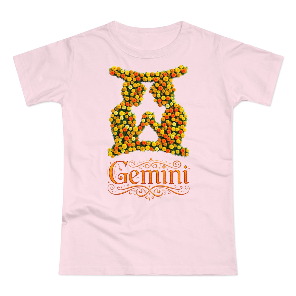Zwilling: Frontprint, Womens' T-Shirt, florales Sternzeichen, Zodiac Astrologie (Gemini)