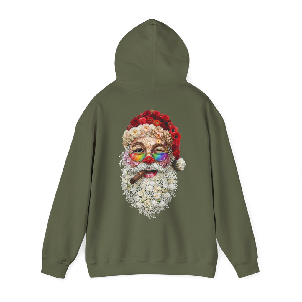 Blumen-Santa: Backprint, Unisex Hoodie, Rainbow Glasses Christmas X-Mas Floral