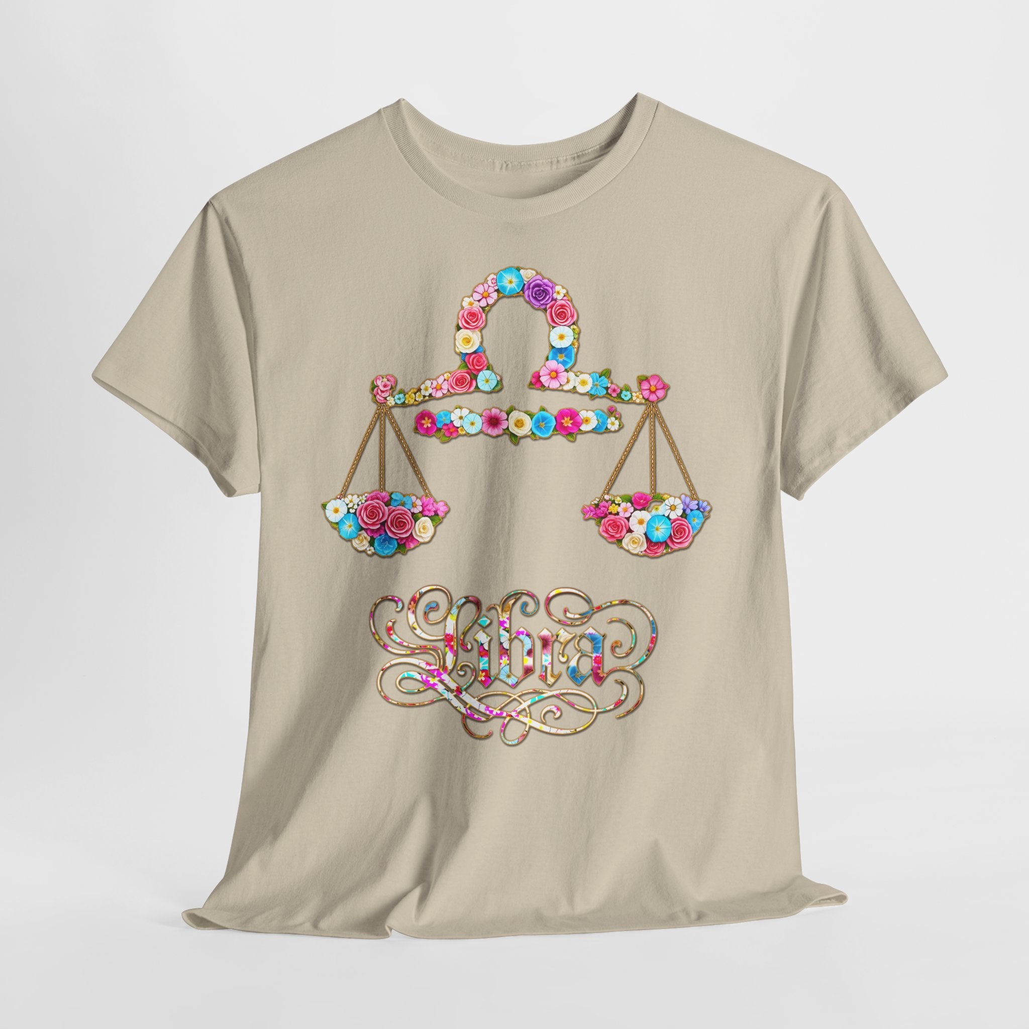 Waage: Frontprint, Unisex T-Shirt - Florales Sternzeichen Astrologie (Libra)