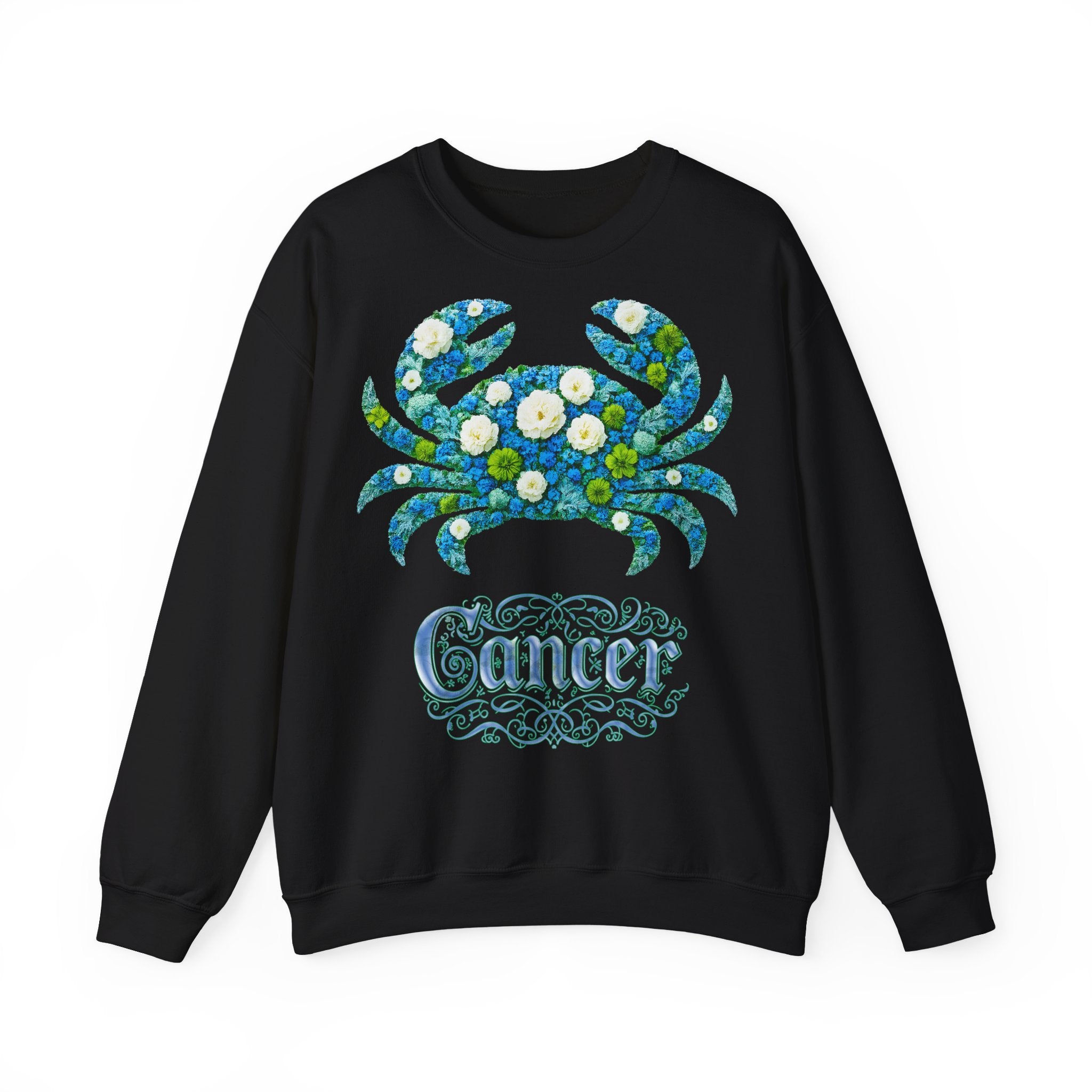 Krebs: Frontprint, Unisex Sweatshirt, florales Sternzeichen, Zodiac Astrologie (Cancer)