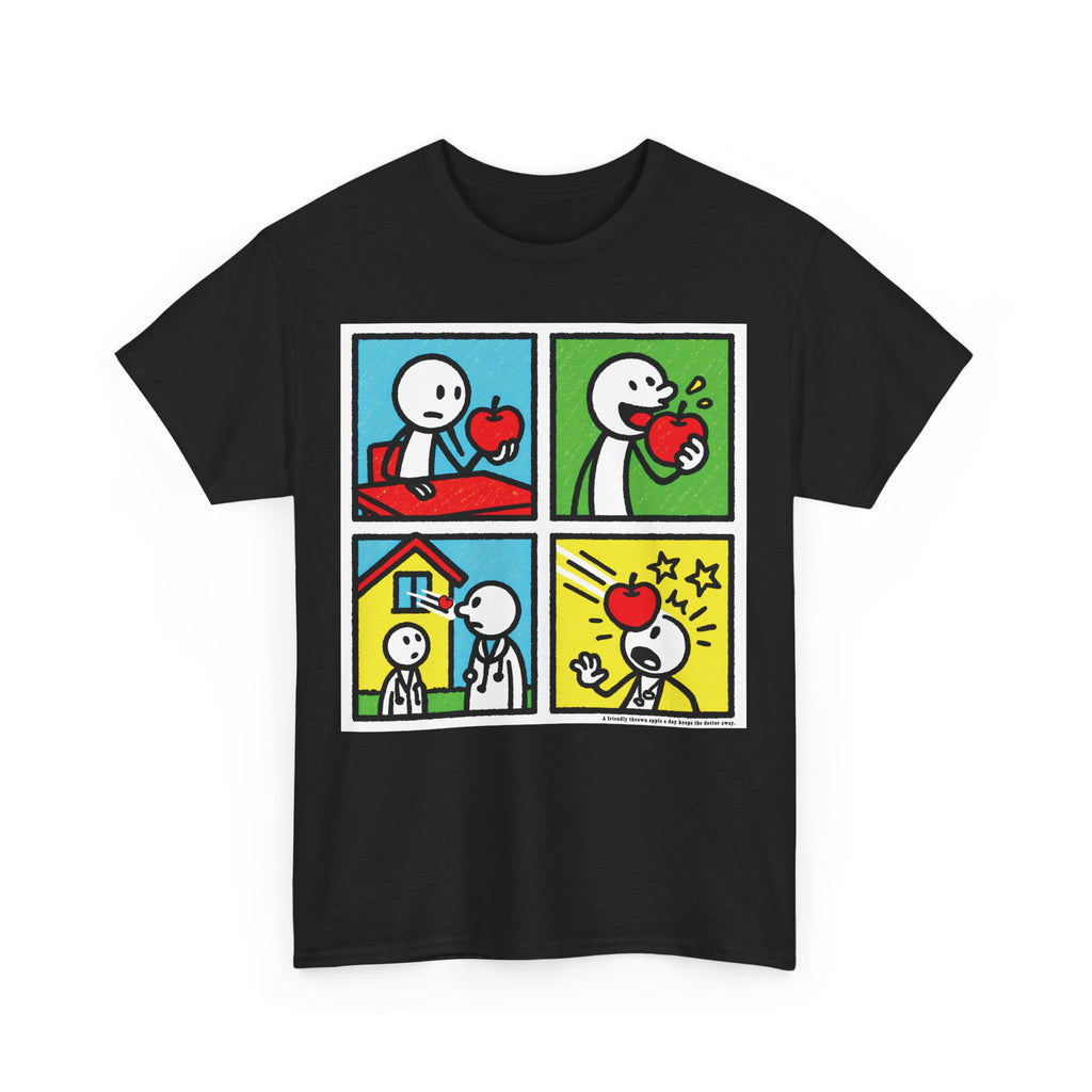 Proverb - A friendly thrown apple keeps doctor away, Funny Graphic Unisex Heavy Cotton Tee, Cute Gift for Friends, Heart Theme T-Shirt, Casual Wear, Gift for Birthdays, Celebrate Love