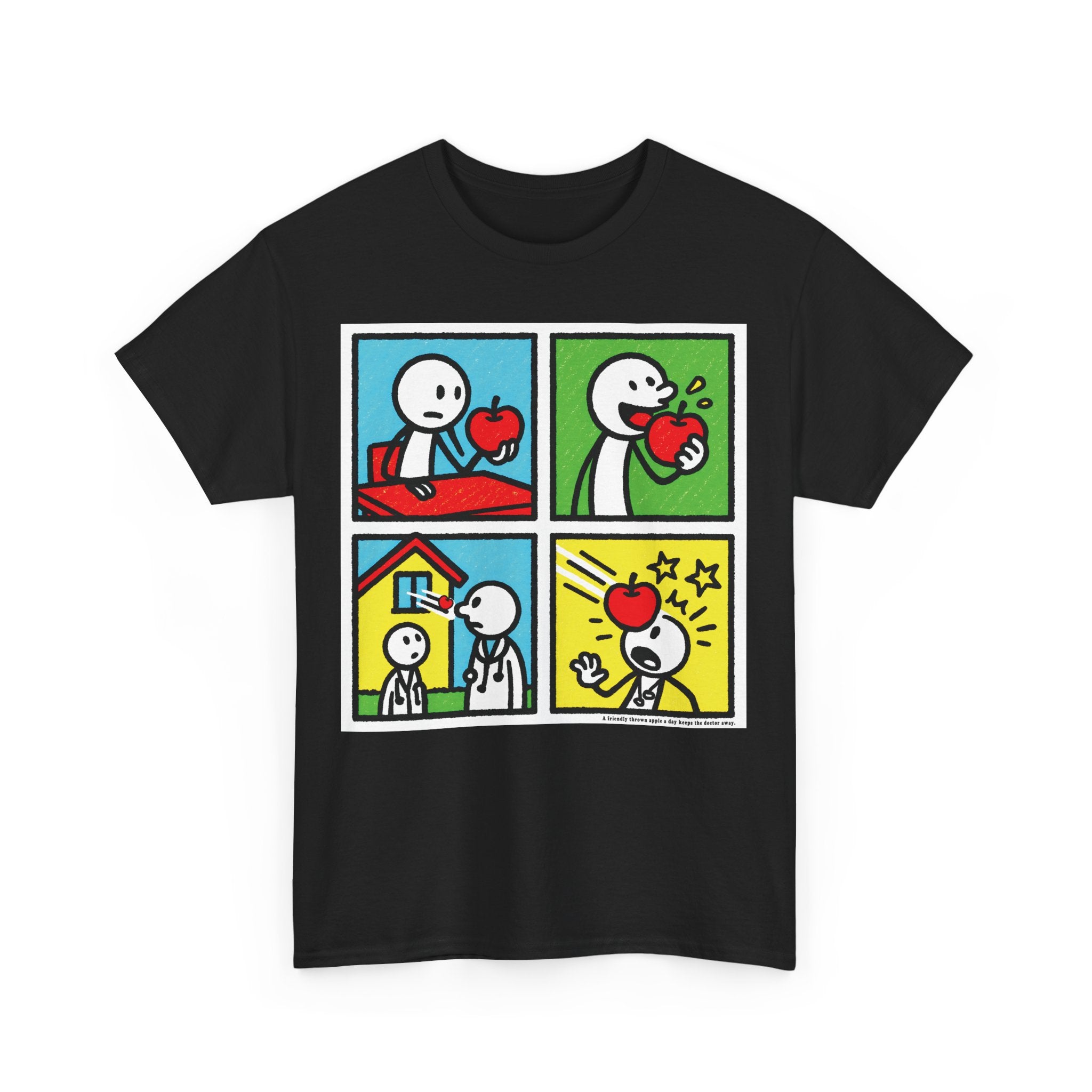 Proverb - A friendly thrown apple keeps doctor away, Funny Graphic Unisex Heavy Cotton Tee, Cute Gift for Friends, Heart Theme T-Shirt, Casual Wear, Gift for Birthdays, Celebrate Love