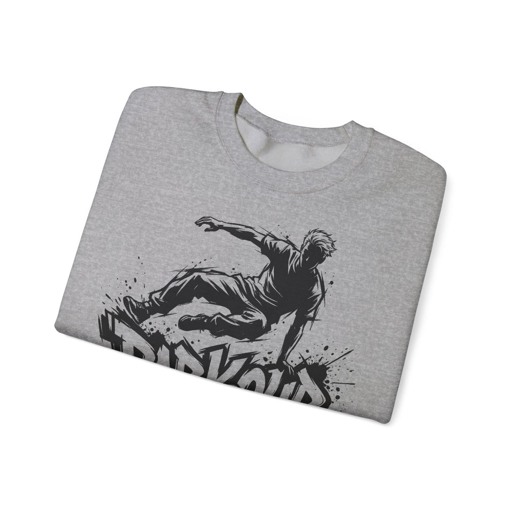 Parkour 07: Frontprint, Unisex Sweatshirt - Urban Stunt Silhouette Crewneck
