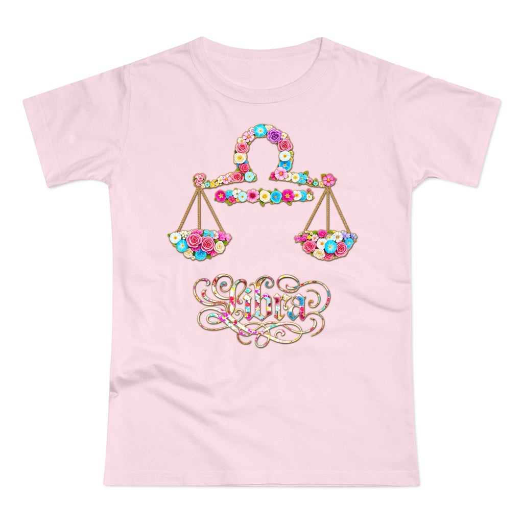 Waage: Frontprint, Womens' T-Shirt, florales Sternzeichen, Zodiac Astrologie (Libra)