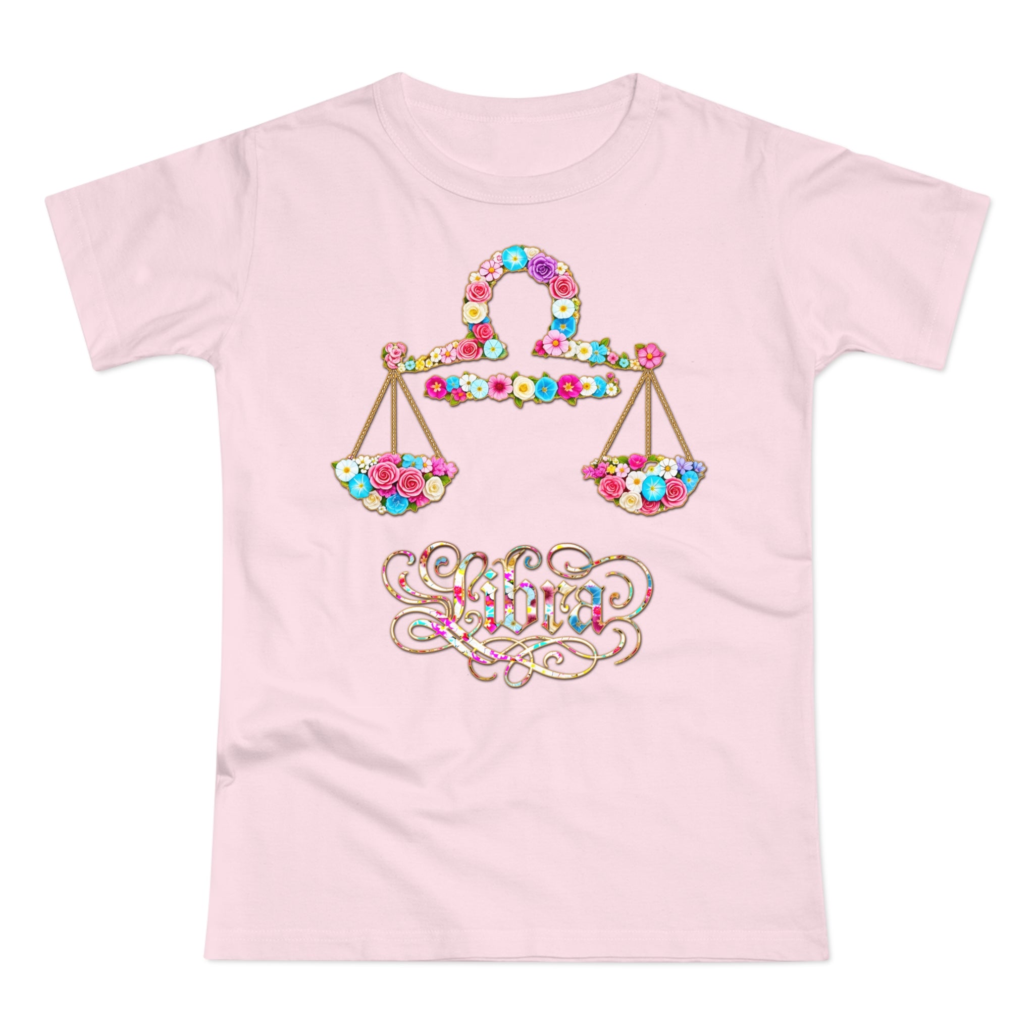 Waage: Frontprint, Womens' T-Shirt, florales Sternzeichen, Zodiac Astrologie (Libra)