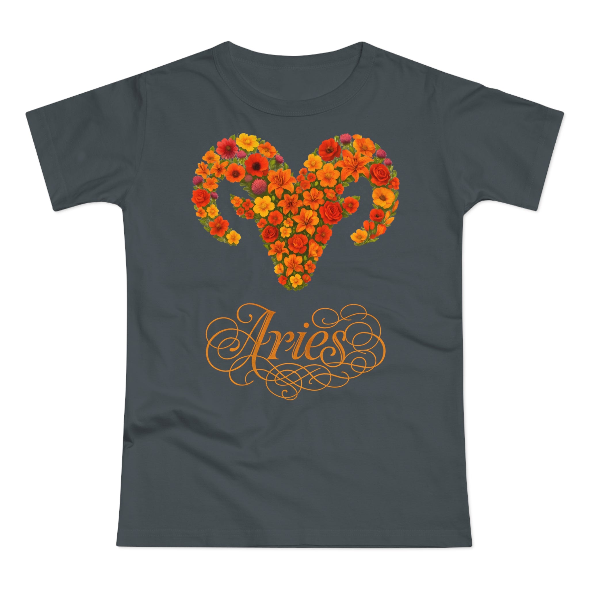 Widder: Frontprint, Womens' T-Shirt, florales Sternzeichen, Zodiac Astrologie (Aries)