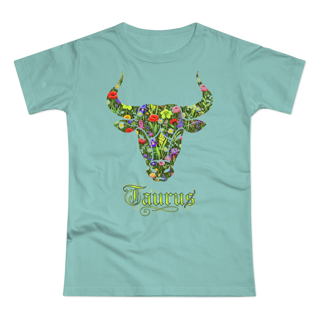 Stier: Frontprint, Womens' T-Shirt, florales Sternzeichen, Zodiac Astrologie (Taurus)