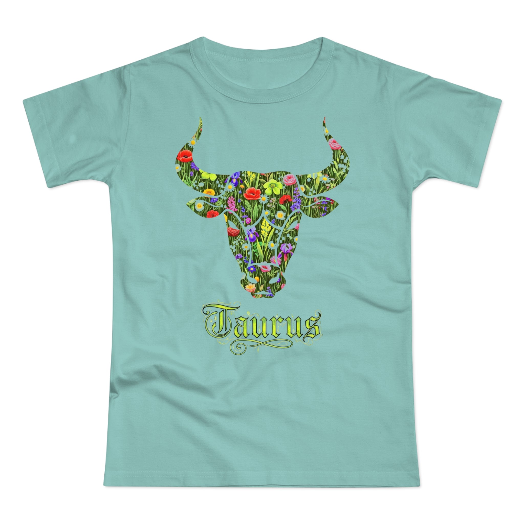 Stier: Frontprint, Womens' T-Shirt, florales Sternzeichen, Zodiac Astrologie (Taurus)