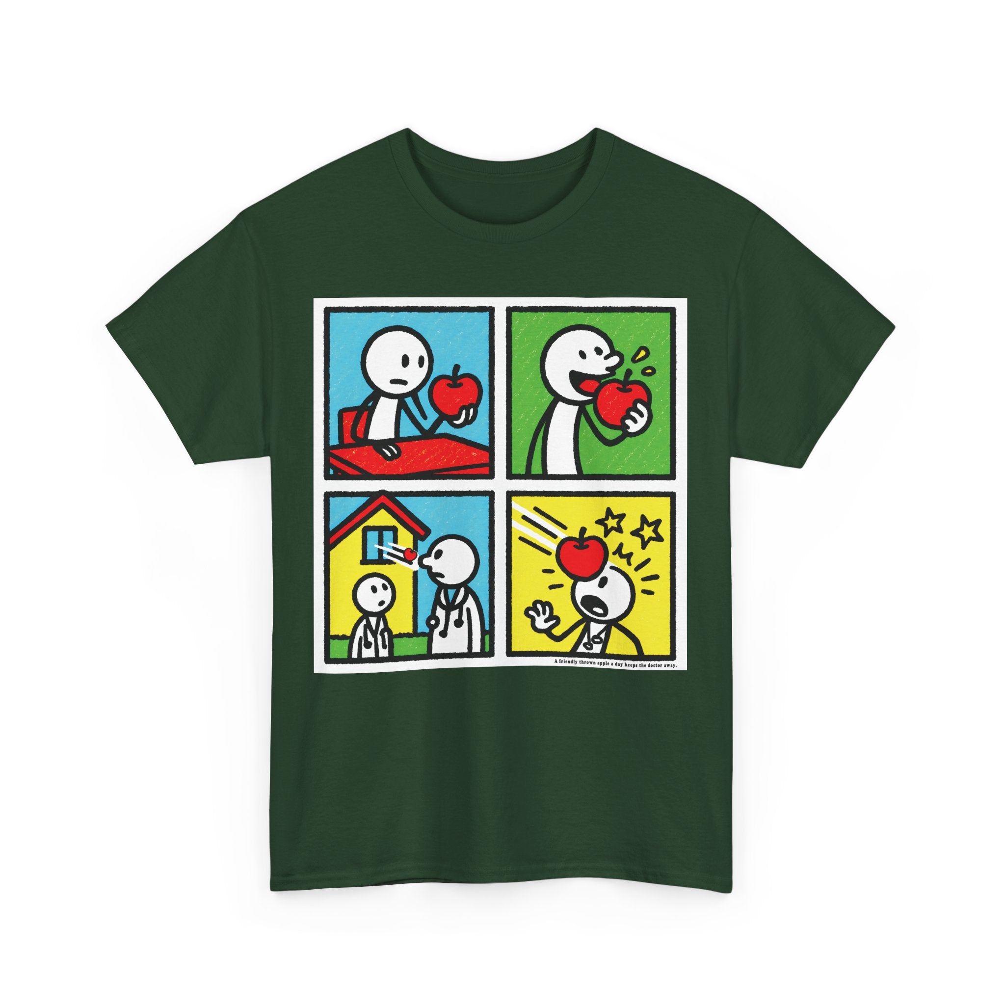 Proverb - A friendly thrown apple keeps doctor away, Funny Graphic Unisex Heavy Cotton Tee, Cute Gift for Friends, Heart Theme T-Shirt, Casual Wear, Gift for Birthdays, Celebrate Love