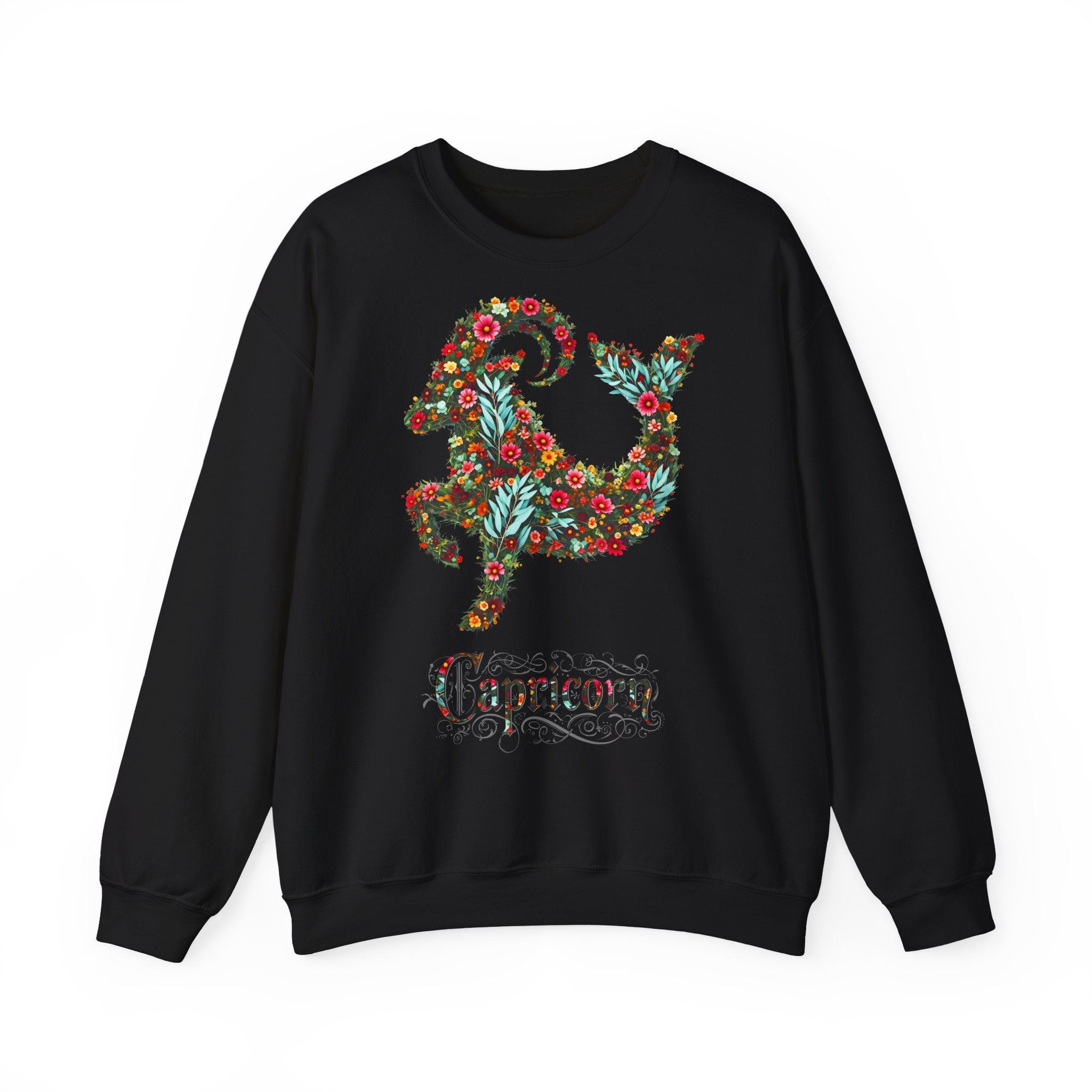 Steinbock: Frontprint, Unisex Sweatshirt, florales Sternzeichen, Zodiac Astrologie (Capricorn)