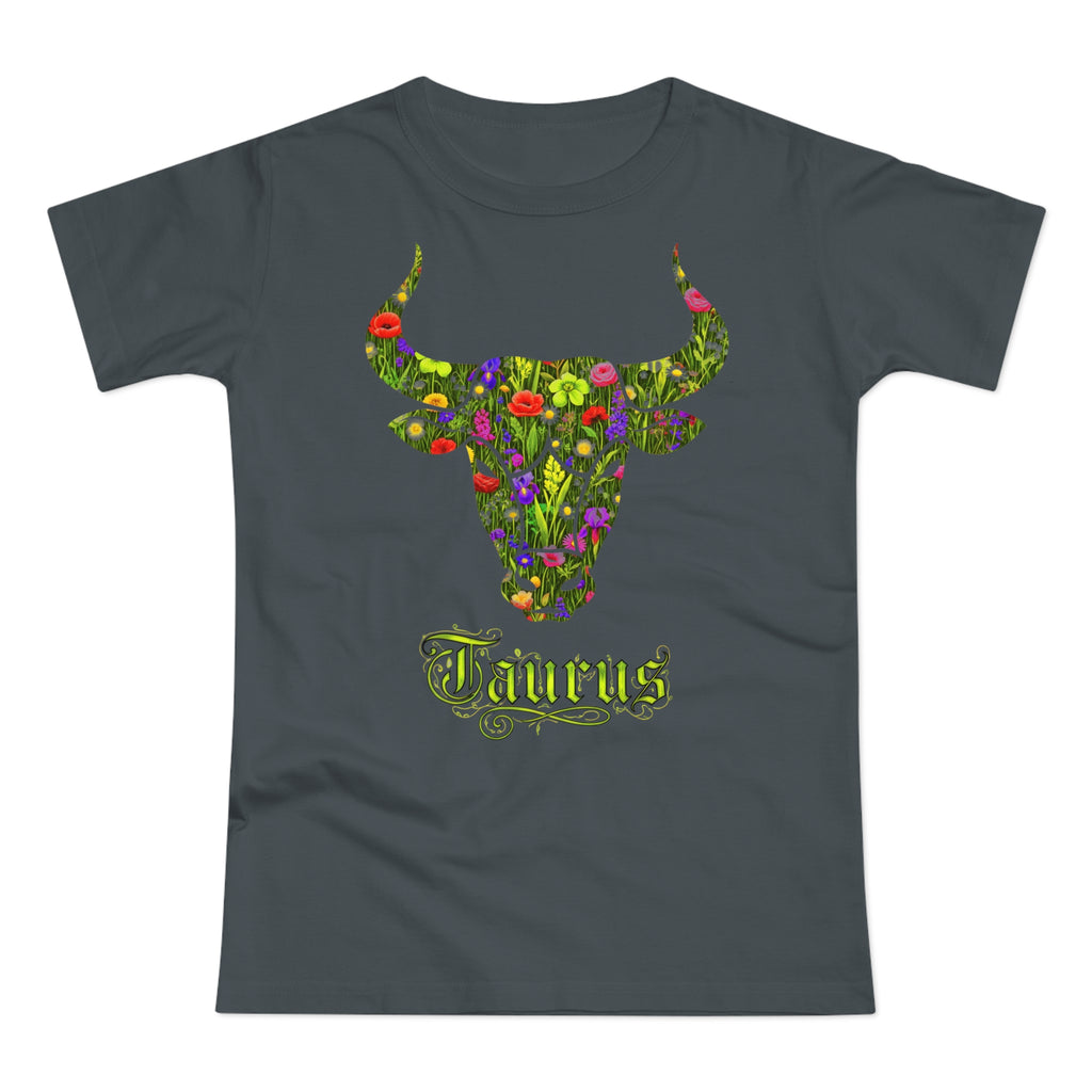 Stier: Frontprint, Womens' T-Shirt, florales Sternzeichen, Zodiac Astrologie (Taurus)