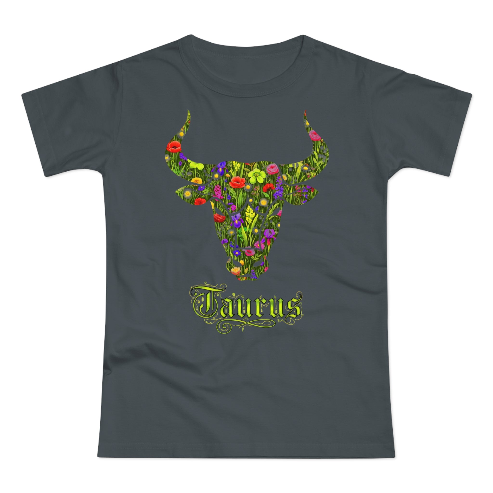 Stier: Frontprint, Womens' T-Shirt, florales Sternzeichen, Zodiac Astrologie (Taurus)