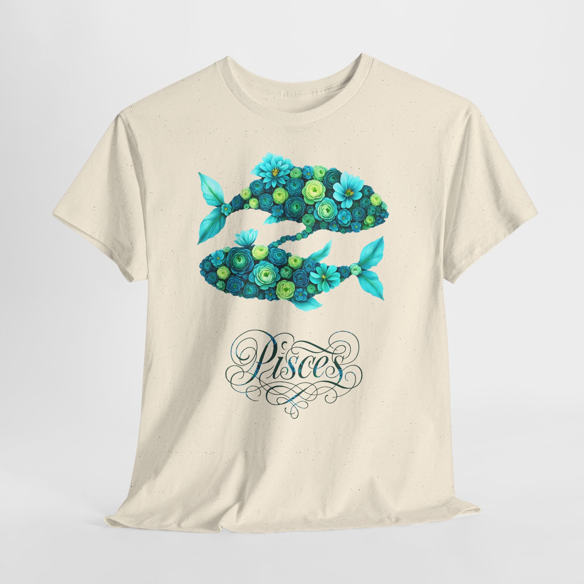 Fische: Frontprint, Unisex T-Shirt - Florales Sternzeichen Astrologie (Pisces)