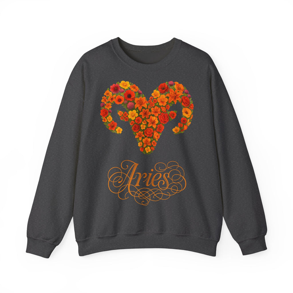 Widder: Frontprint, Unisex Sweatshirt, florales Sternzeichen, Zodiac Astrologie (Aries)