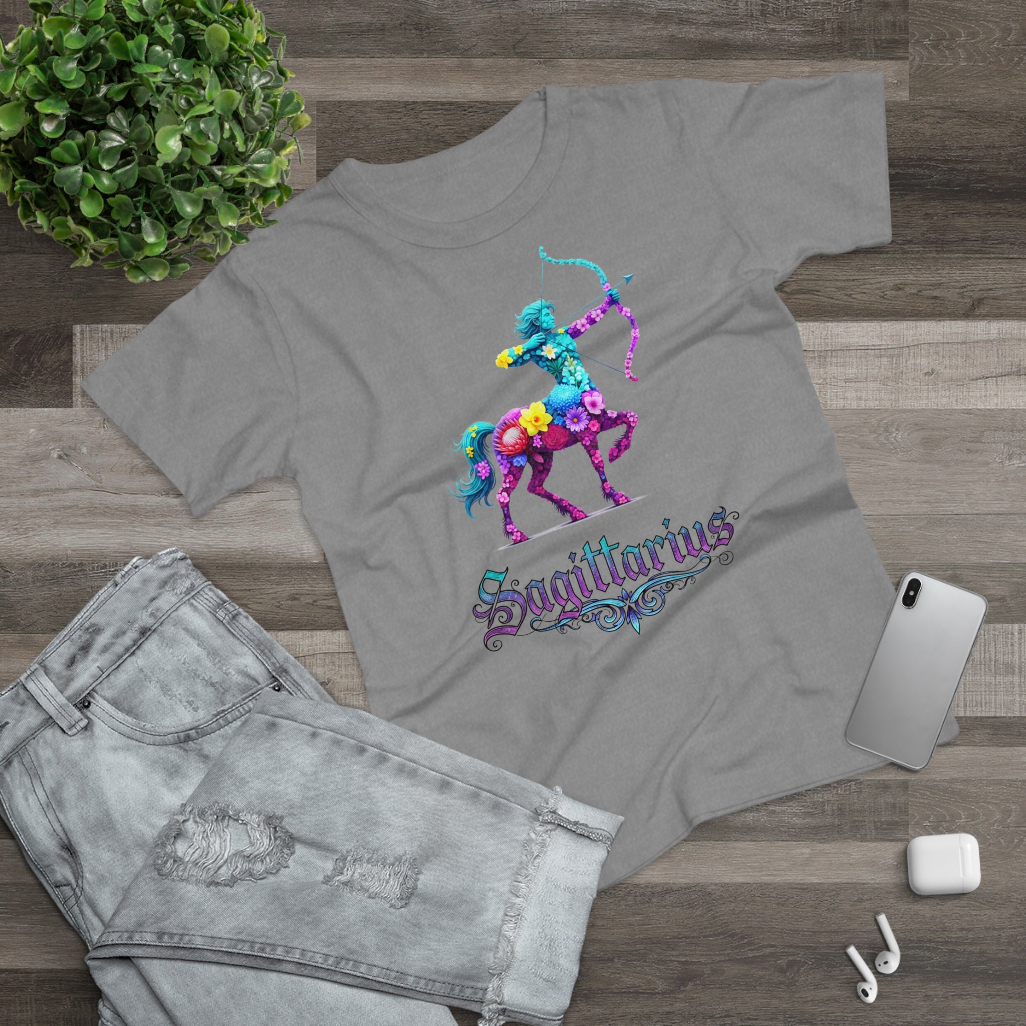 Schütze: Frontprint, Womens' T-Shirt, florales Sternzeichen, Zodiac Astrologie (Sagittarius)