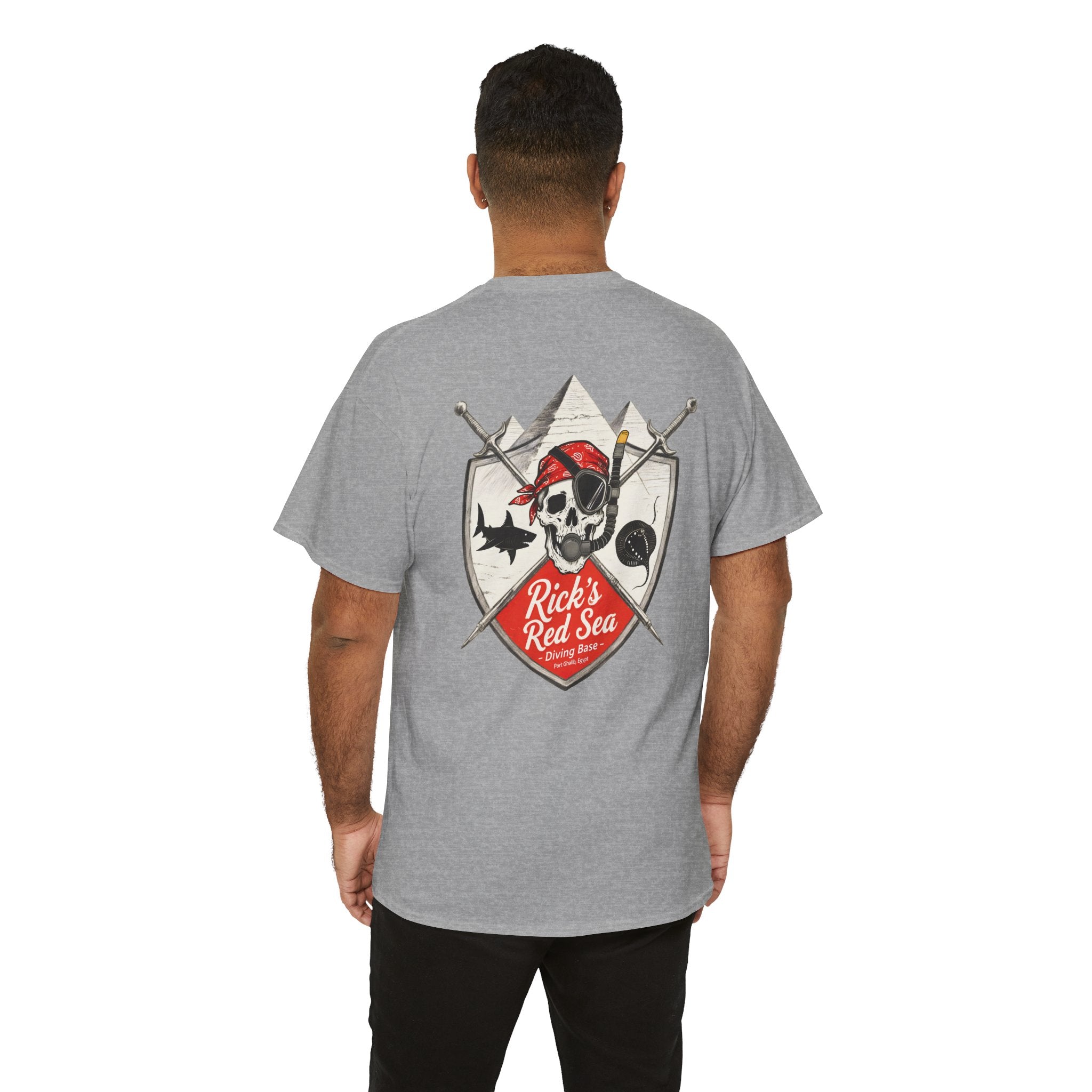 Diving Base Port Ghalib Egypt, Rick's Pirate-Themed Unisex Heavy Cotton Tee, Fun Nautical Shirt, Casual Tee for Summer, Gift for Pirate Lovers, Coastal Adventure Apparel