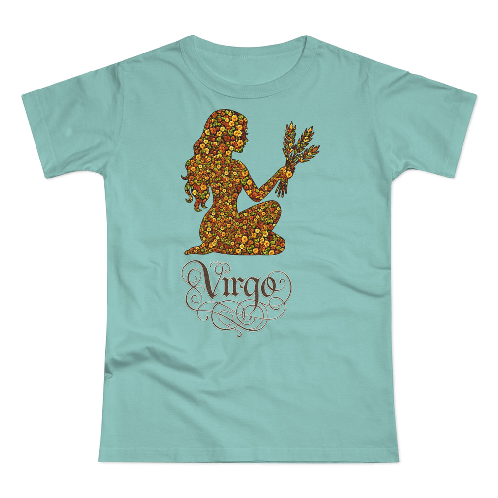 Jungfrau: Frontprint, Womens' T-Shirt, florales Sternzeichen, Zodiac Astrologie (Virgo)