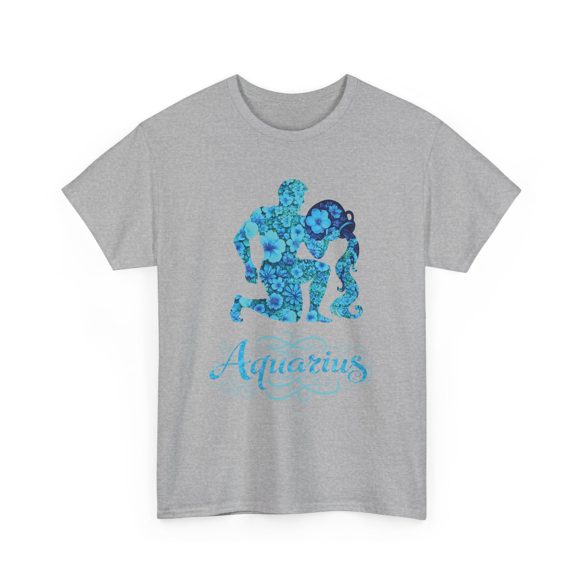 Aquarius Floral Zodiac Unisex Heavy Cotton Tee, Astrology Shirt, Horoscope Gift, Birthday Tee, Unique Astrology Apparel