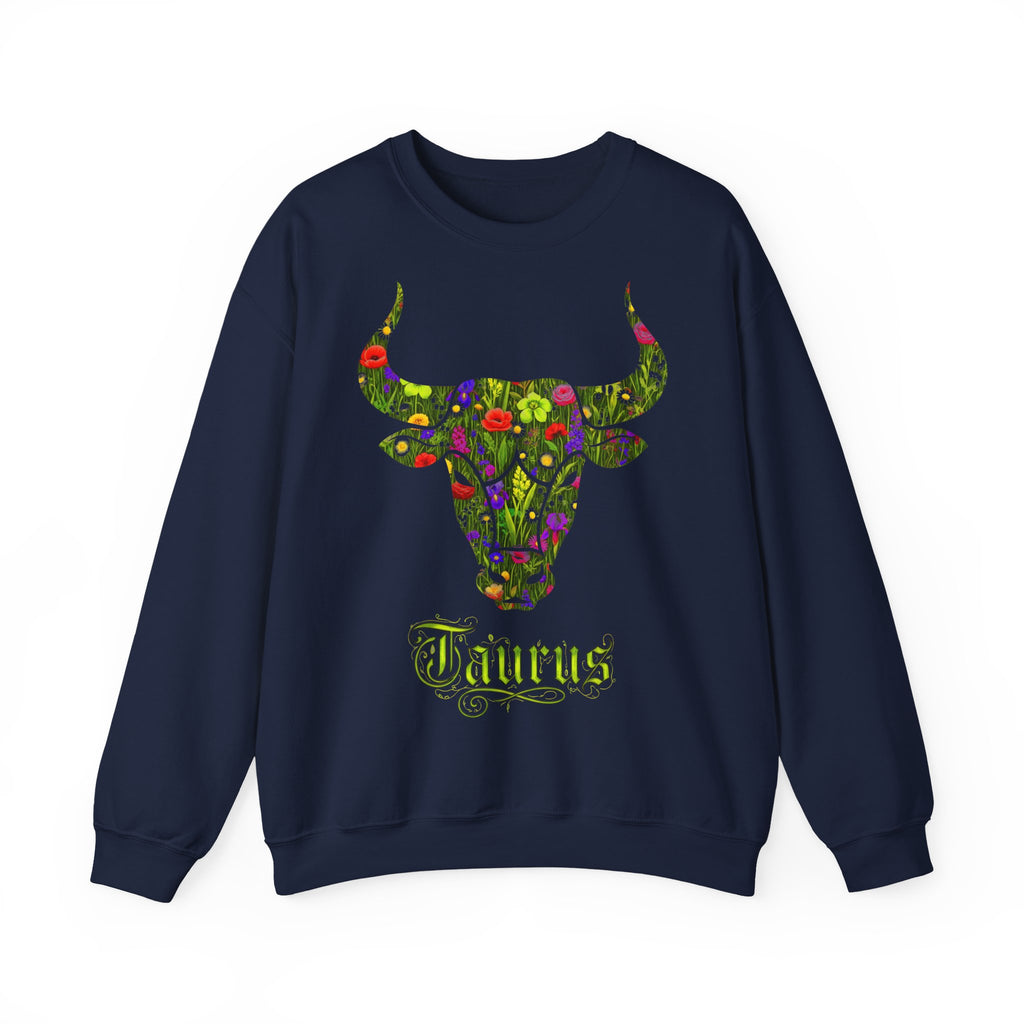 Stier: Frontprint, Unisex Sweatshirt, florales Sternzeichen, Zodiac Astrologie (Taurus)