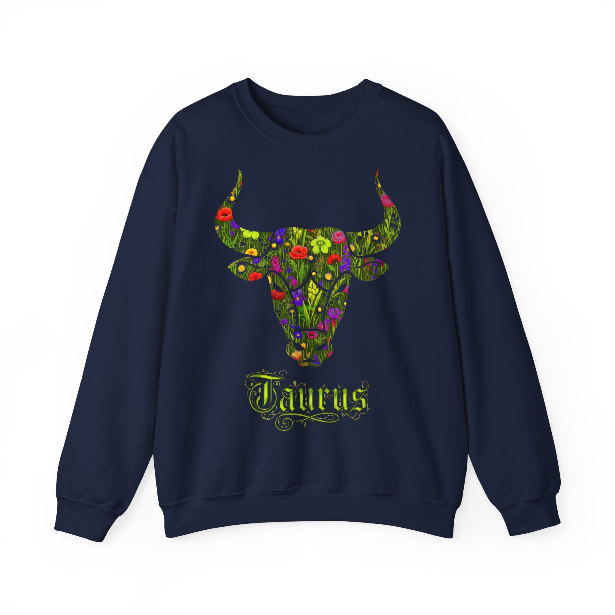 Stier: Frontprint, Unisex Sweatshirt, florales Sternzeichen, Zodiac Astrologie (Taurus)