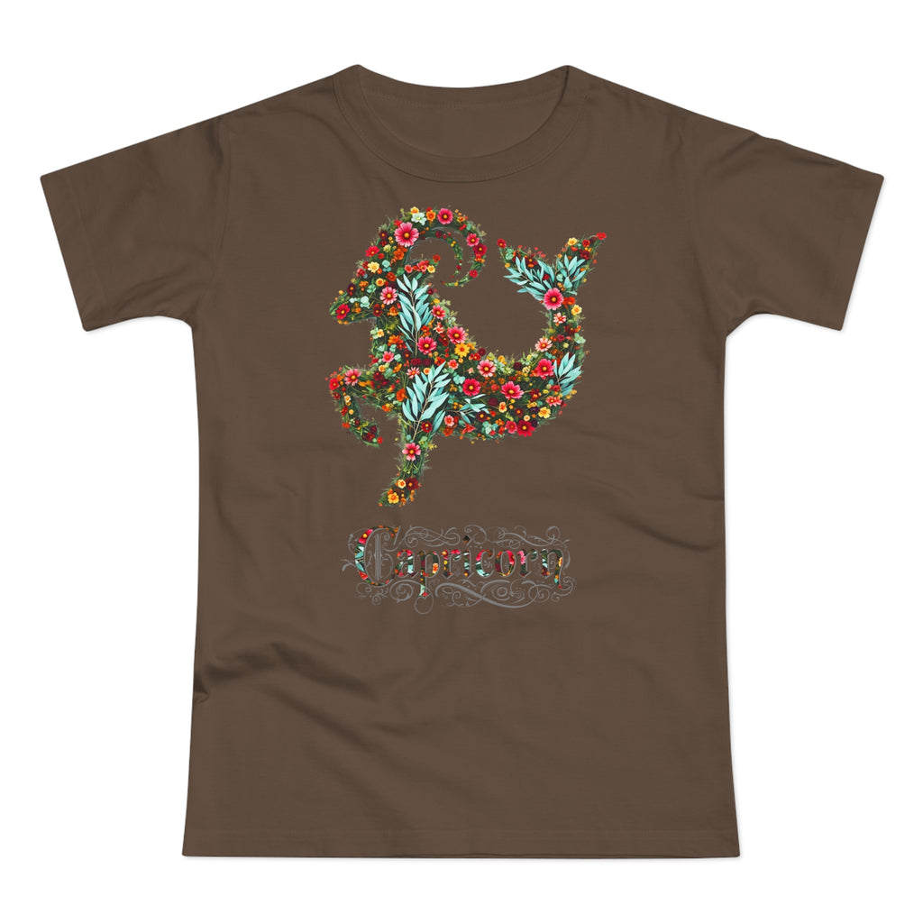 Steinbock: Frontprint, Womens' T-Shirt, florales Sternzeichen, Zodiac Astrologie (Capricorn)