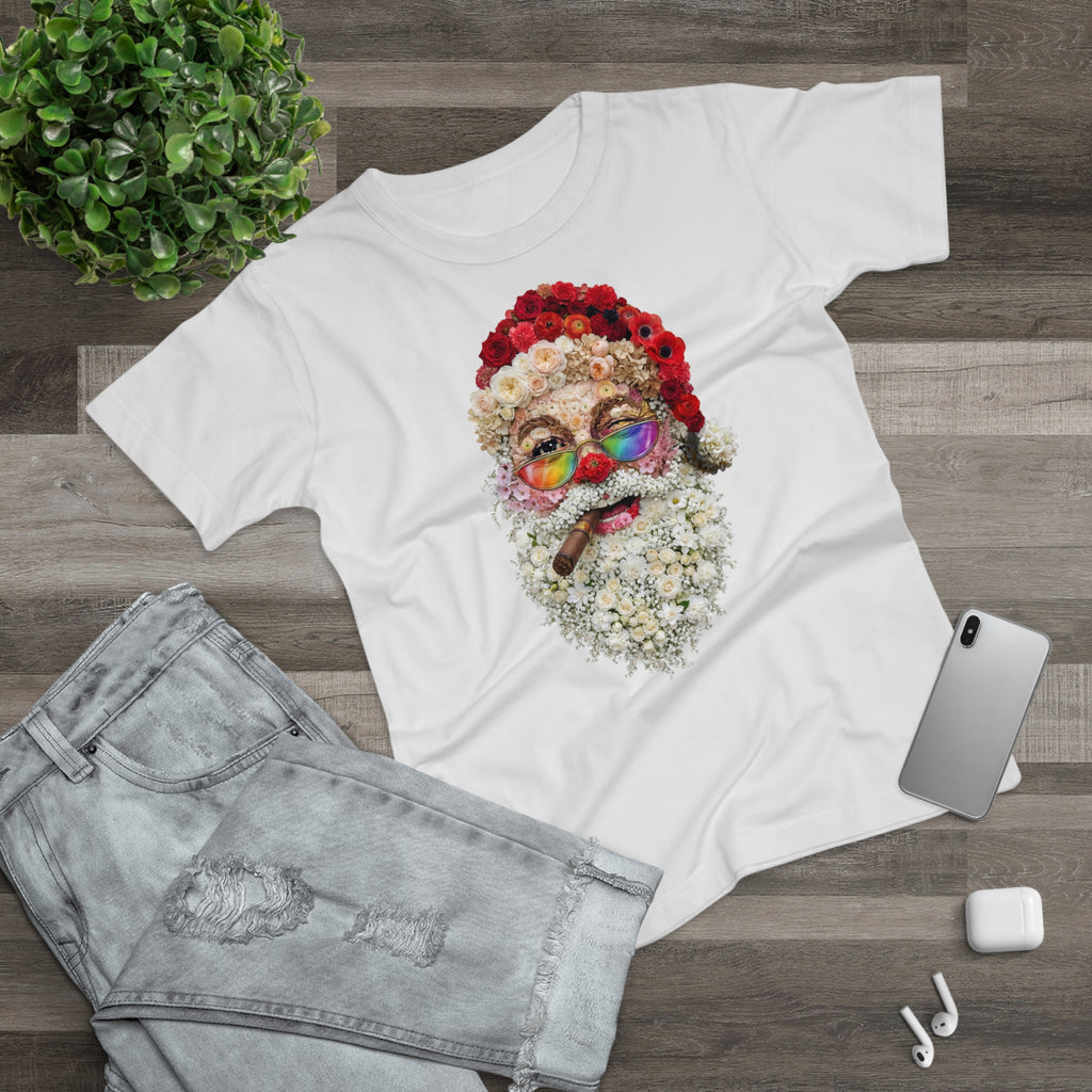 Blumen-Santa: Frontprint, Womens' T-Shirt, Rainbow Glasses & Cigar Holiday T-Shirt