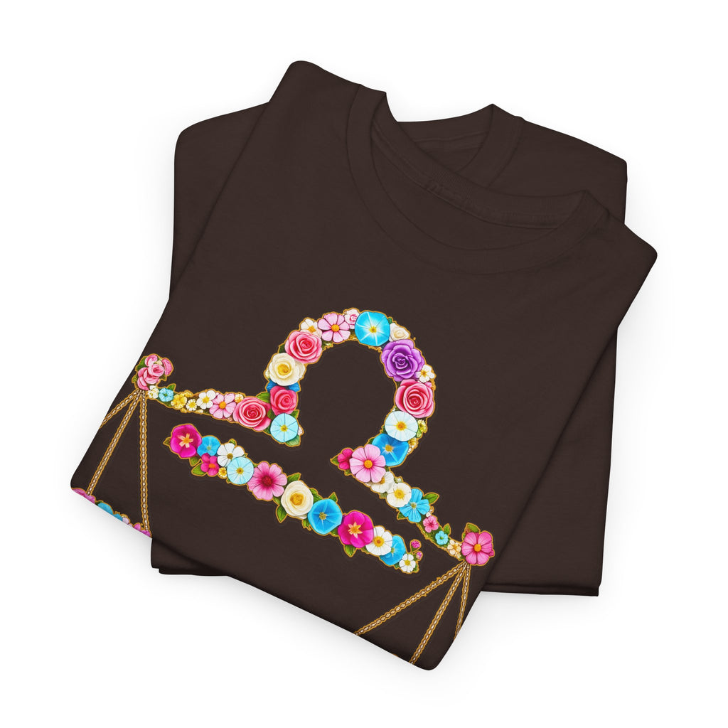 Waage: Frontprint, Unisex T-Shirt - Florales Sternzeichen Astrologie (Libra)