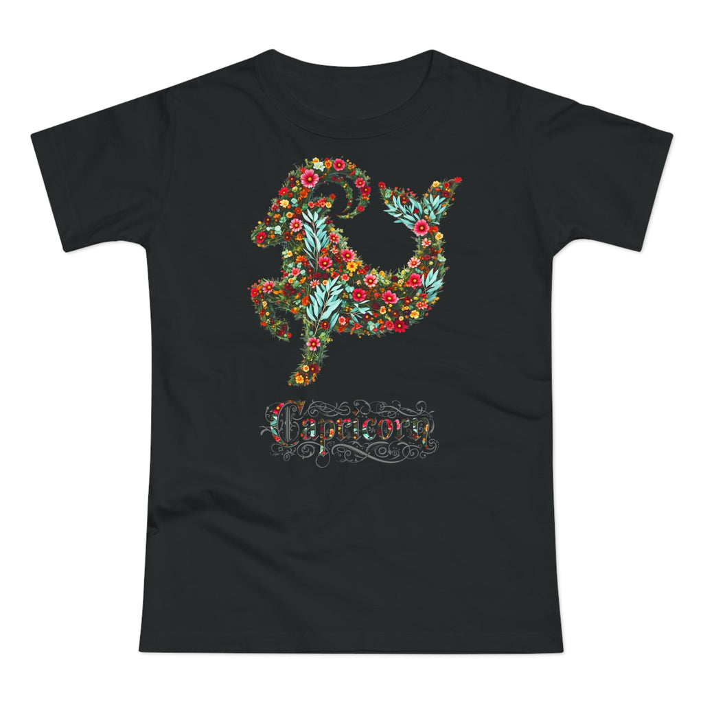 Steinbock: Frontprint, Womens' T-Shirt, florales Sternzeichen, Zodiac Astrologie (Capricorn)