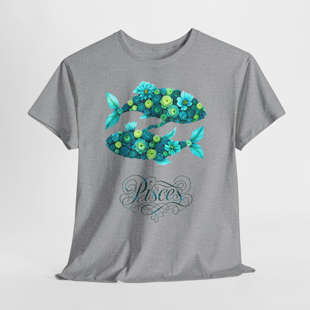 Fische: Frontprint, Unisex T-Shirt - Florales Sternzeichen Astrologie (Pisces)