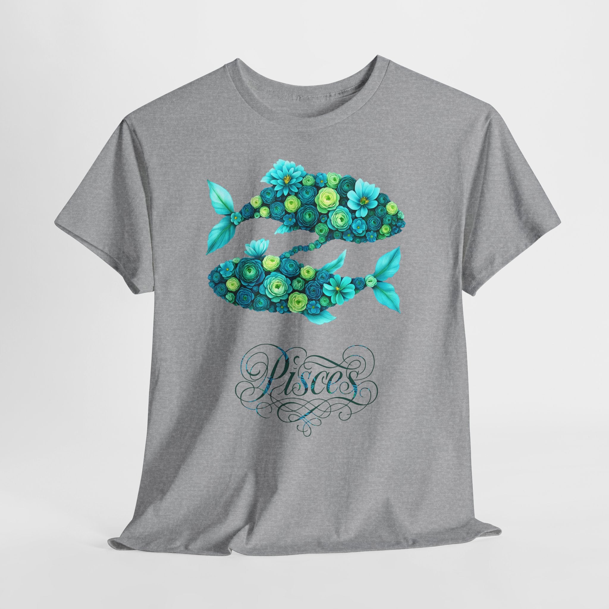 Fische: Frontprint, Unisex T-Shirt - Florales Sternzeichen Astrologie (Pisces)