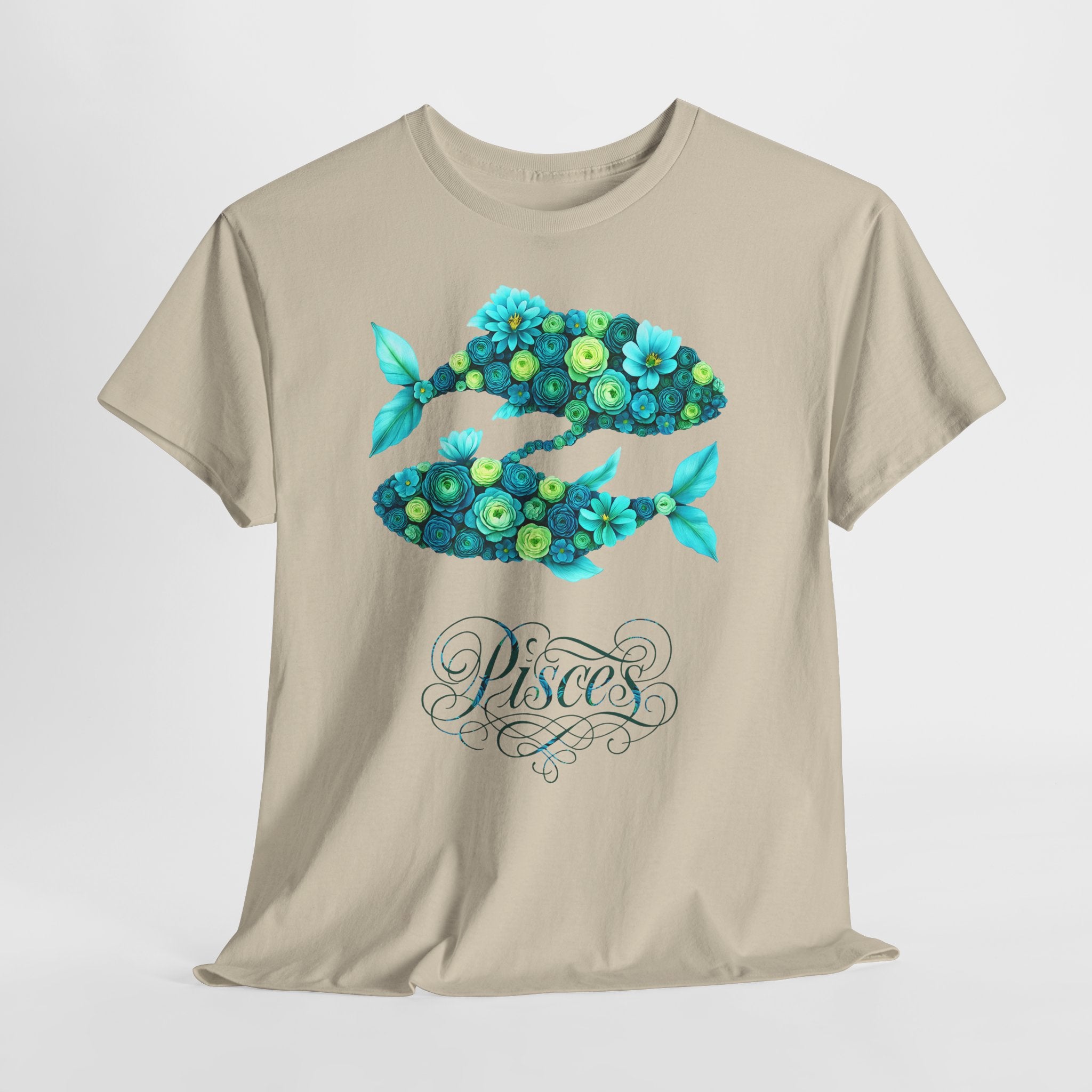Fische: Frontprint, Unisex T-Shirt - Florales Sternzeichen Astrologie (Pisces)